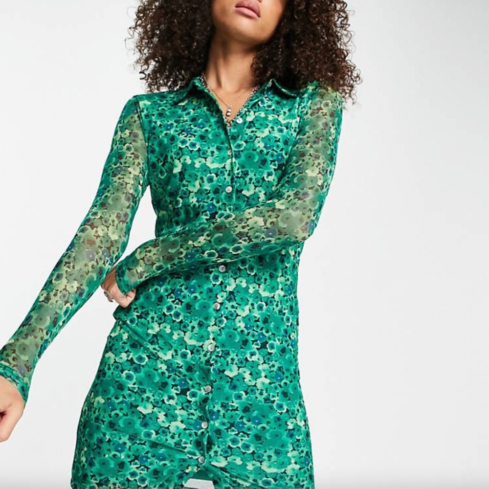 NWT Floral Mesh Shirt Dress